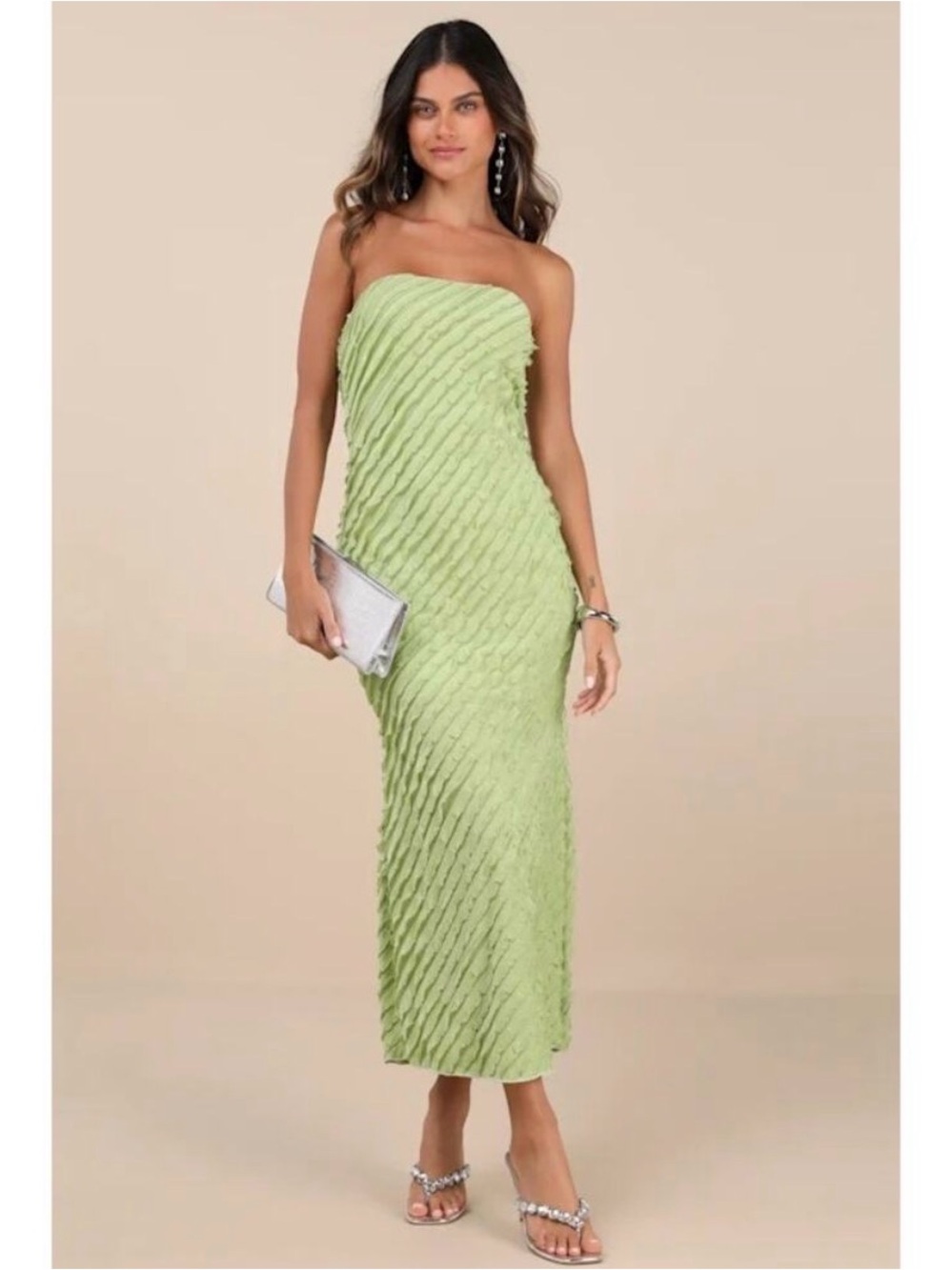 NWT Lulus Faelyn Light Green Strapless Ruffled Midi Dress M